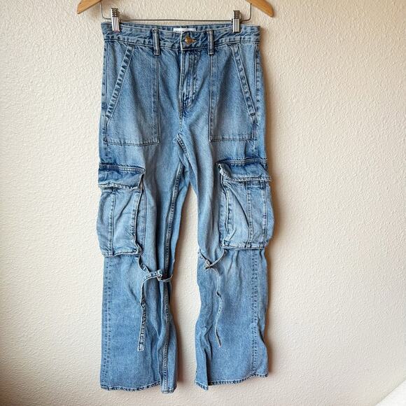 Zara Mid-Rise Cargo Blue Straight Leg Jeans Women's sz 2 - Picture 5 of 16